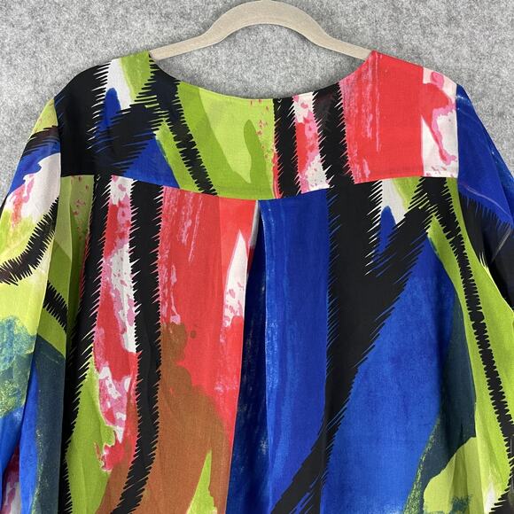Ali Miles Tunic Top Womens 1X Abstract Layered Bell Sleeve Colorful Artsy Flowy - Picture 12 of 15